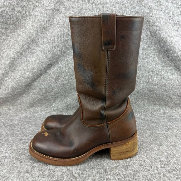 ✅Mens 7.5 VTG HH Brown Leather Western Cowboy Boots Goodyear Welt Republic Korea - Picture 8 of 12